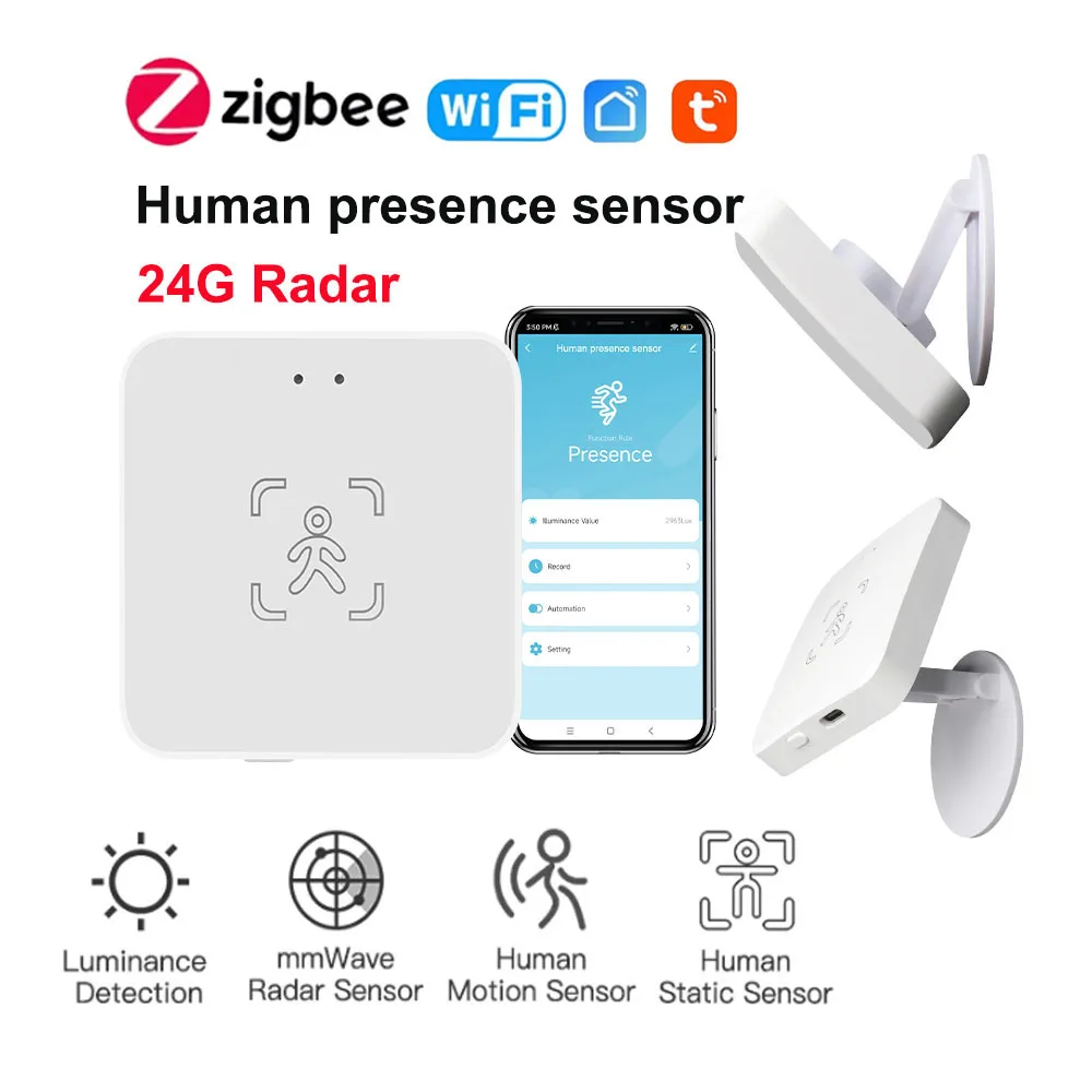 Motion Sensor Human Presence Sensor Pir Motion Sensor Pir Sensor Switch Motion Sensor Switch Infrared Detector Sensor Tuya WiFi / Zigbee Human Presence Detector Luminance/Distance Detection Smart Human Body PIR Sensor 24G Support Home Assistant