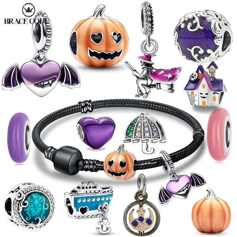 

BRACE CODE Purple Charms Angel Charm Pumpkin Beads Pendant DIY Black Mystic Black Brand Bracelet Women Men Wife Jewelry Gifts