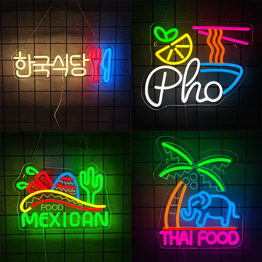 레스토랑 사업용 LED 네온 사인, 3D 조각 아이콘 벽 장식, USB 전원, 레..