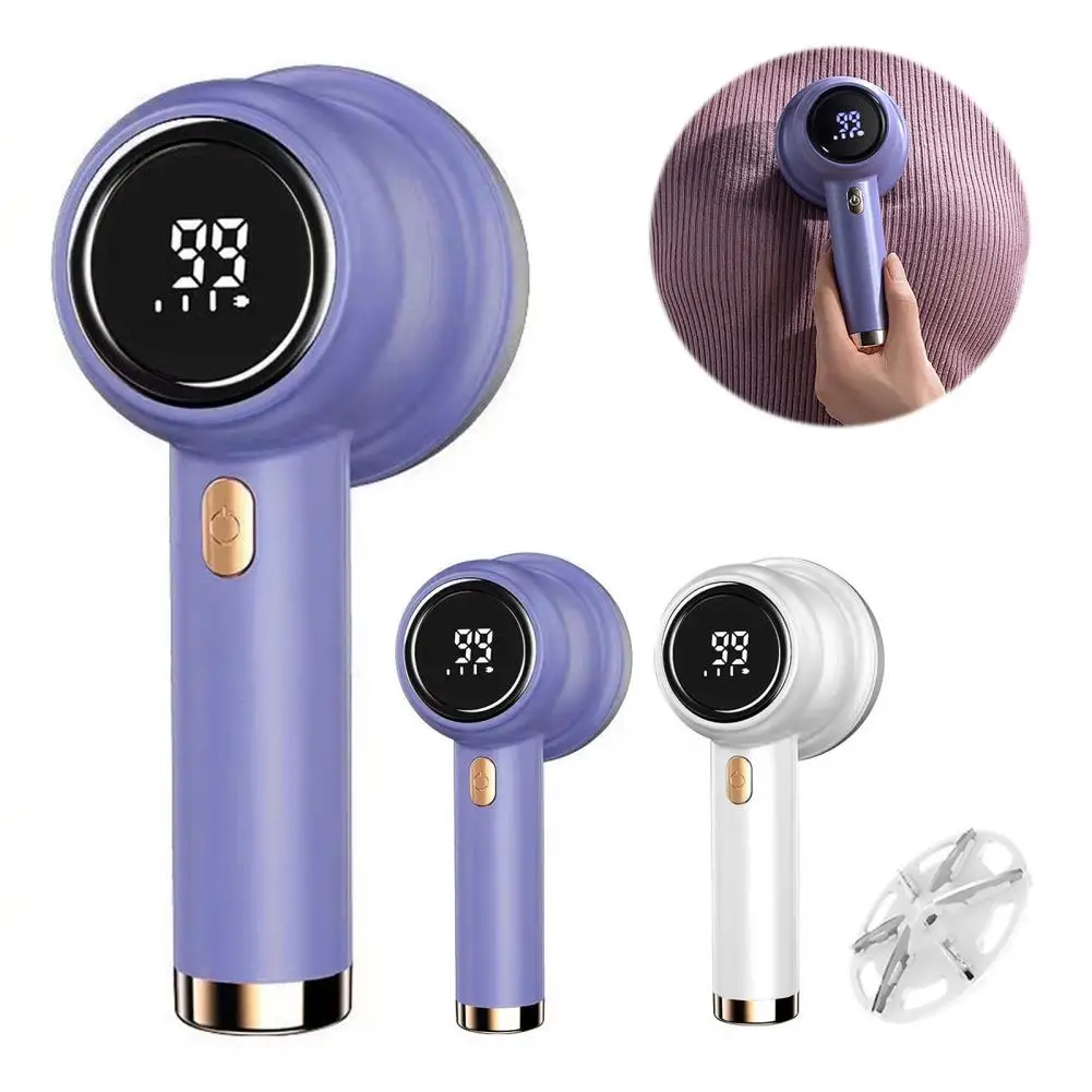 Fabric Shaver Lint Remover Rechargeable LED Display Adjustable Speed 6-Blade Cutter Clothes Pilling Sweater Trimmer
