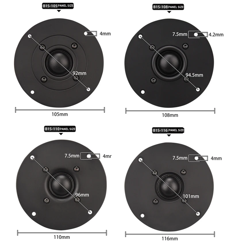 HIFIDIY 1 Stück 4~4,5 Zoll Hochtöner-Lautsprechereinheit Schwarze Seidenmembran 4/8 Ohm 30W Höhenlautsprecher B1S-95/100/103/104/108/110/116mm – Detail 9