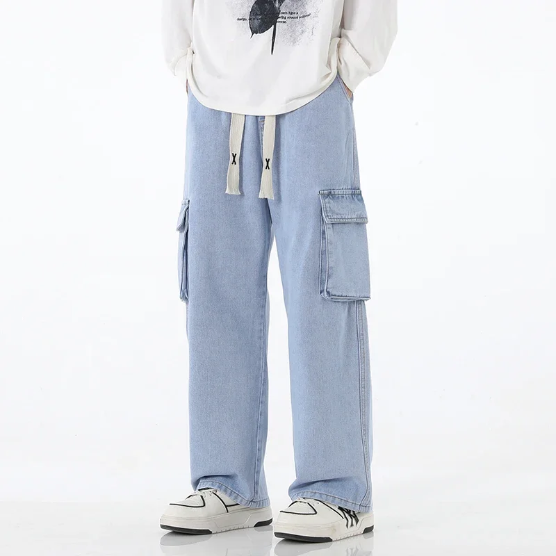2024 New Men Baggy Cargo Jeans Fashion Streetwear Vintage Wide Leg Pants American Streetwear Y2K Big Pocket Youth Overalls 5