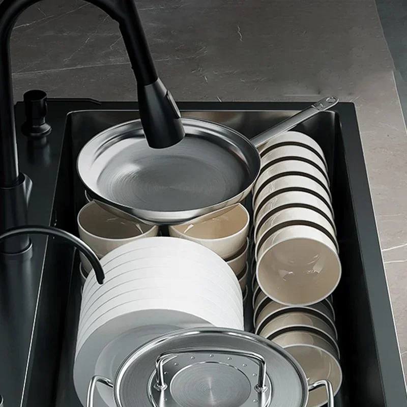 Nordic Metal Kitchen Sinks for Balcony Sink Black Thickened Nano Simple Design Household Kitchen Sink for and Restaurant