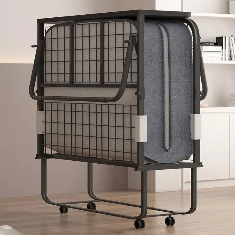 

Folding Bed with 5 Inch Mattress and Headboard, Twin Size Rollaway Bed, Space Saving Portable Foldable Guest Bed