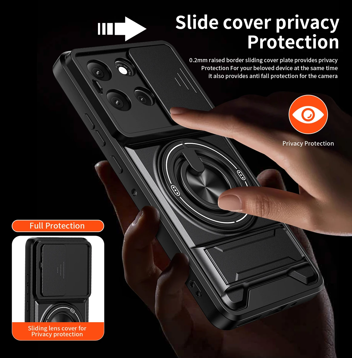 Rotatable Slide Camera Ring Stand Shockproof Cover Case with  Design