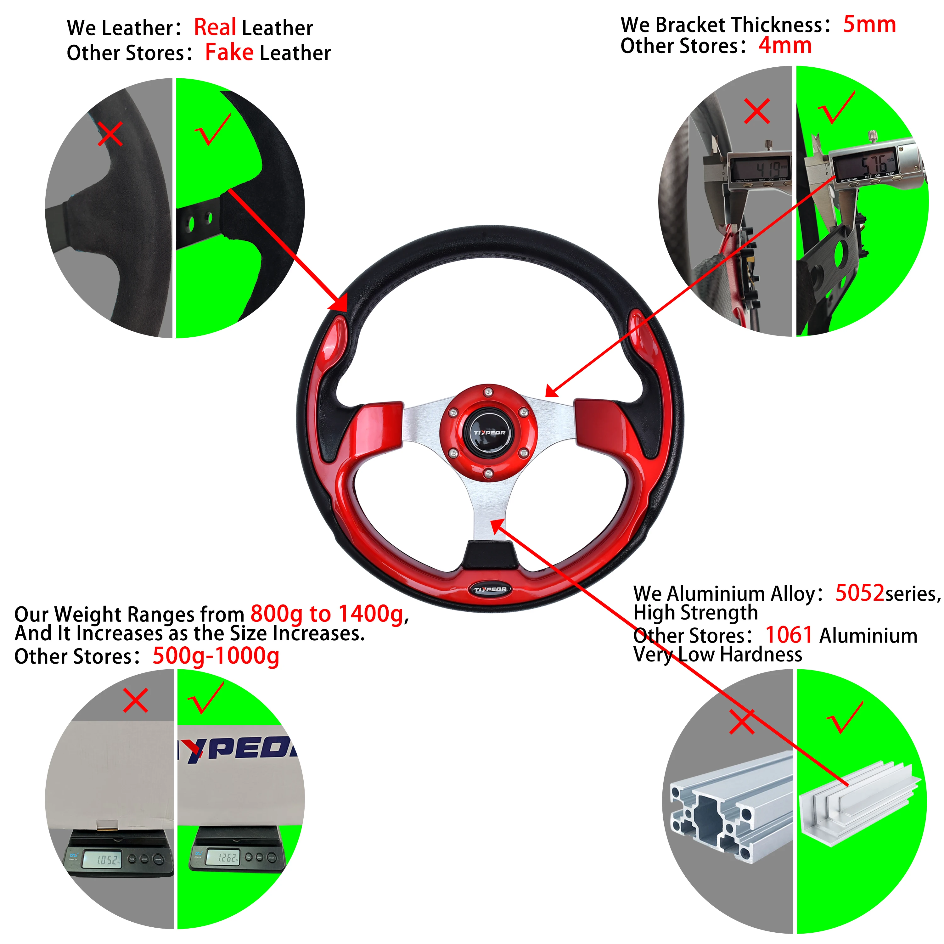 tiypeor Universal Racing Car Racing Steering Wheels PU 13inch 320mm Drifting Sport Steering Wheel racing steering wheel