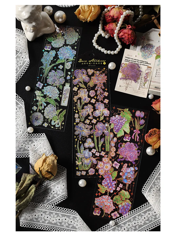 3 pcs Bronzing Flowers Stickers aesthetic 18 Sb3eb09bec7814a09a6ee759fb399bbd16