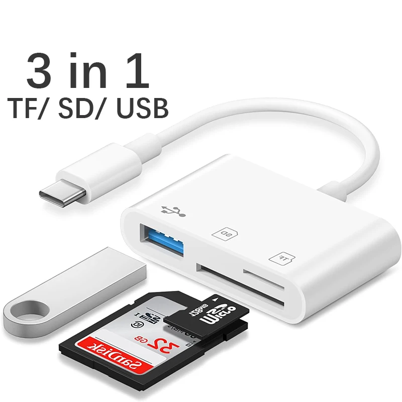 Card reader 3 In 1 SD TF Card Reader For Apple iPhone 14 12 13 11 Pro Max XR XS USB C Camera Converter For iPad Android Laptop OTG Adapter