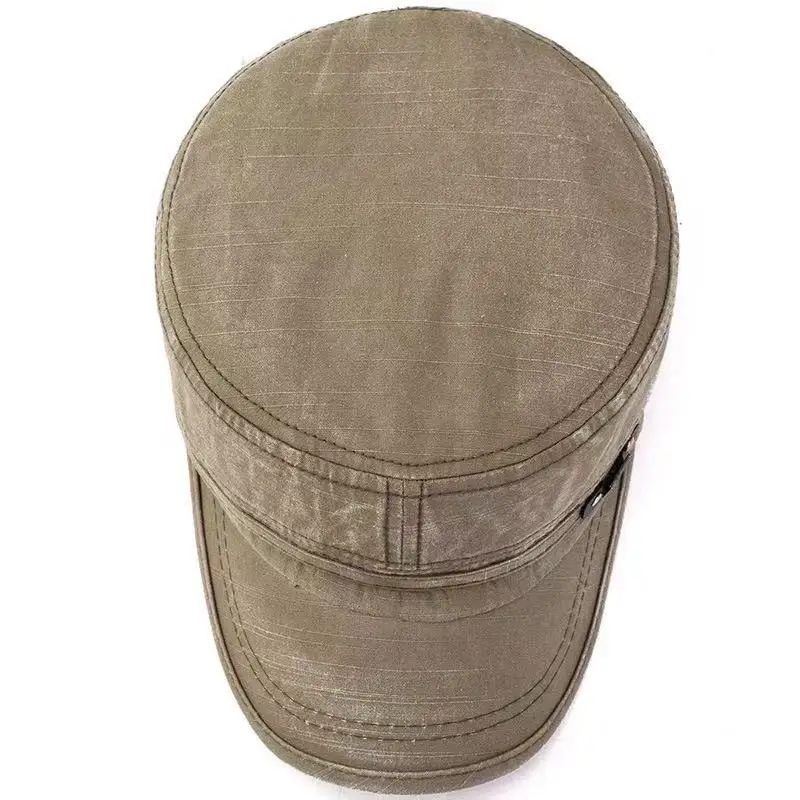 Military Cap Washed Cotton Flat Top Adjustable Outdoor Fisherman Cap for Men Women