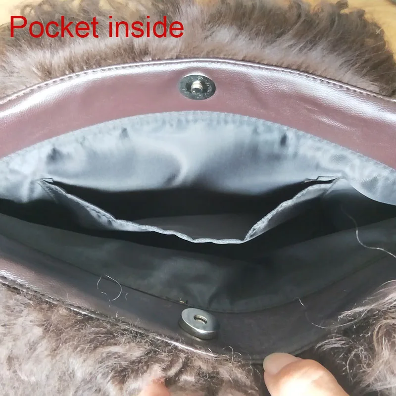 2024 Winter Women Real Mongolia Lamb Fur Handbag Fashion Female Genuine Fur Bag 3