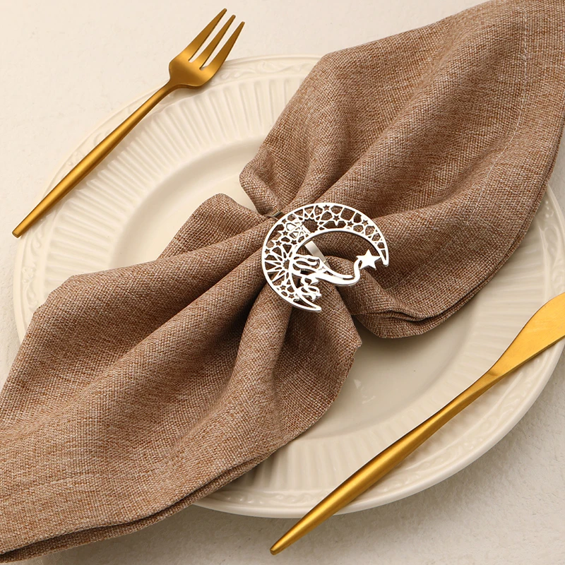 Ramadan Eid Mubarak Napkin Rings Ramadan Table Decor Islamic Muslim Party Moon Star Napkin Buckle Eid Gifts Supplies napkin ring