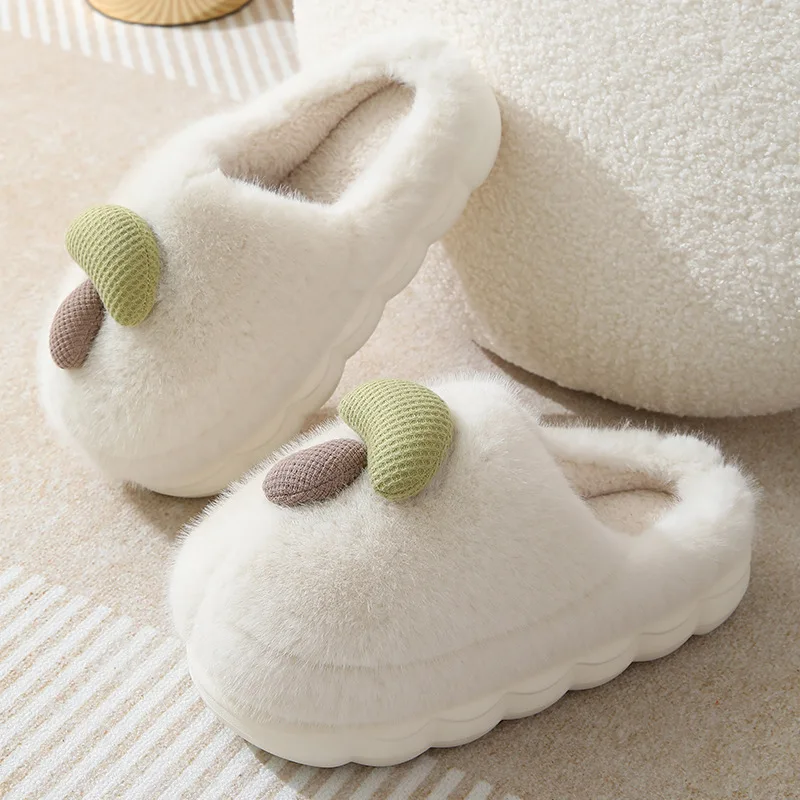 Winter Men Warm Home Fur Slippers Cute Warm Plush Couple Cotton Shoes Indoor Bedroom Cozy Flat Heels Platform Fluffy Slippers