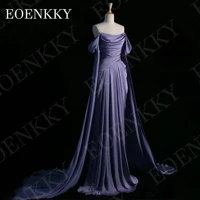 EOENKKY Evening Dress Off Shoulder Prom Purple Elegant A Line Satin Pleats Formal Party Dresses with Shawl Sleeves Customized - Image 4