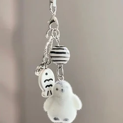 Adorable Flocked Sea Otter Charm Pendant with Lanyard (A5)