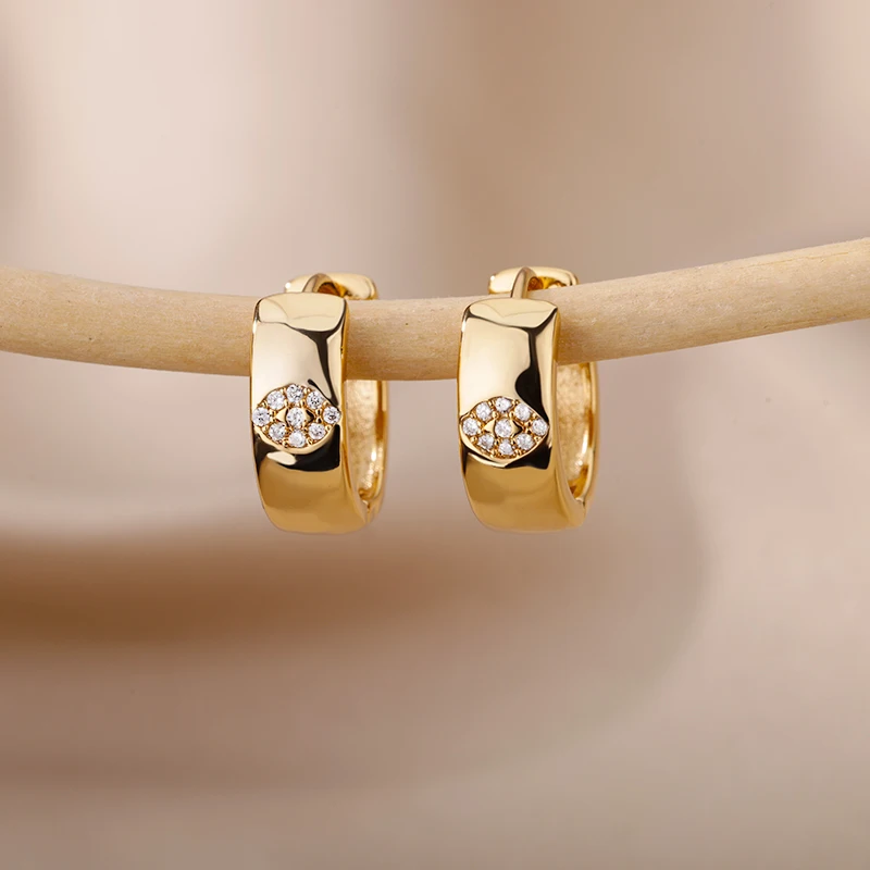Zircon Geometric Hoop Earrings for Women Stainless Steel Silver