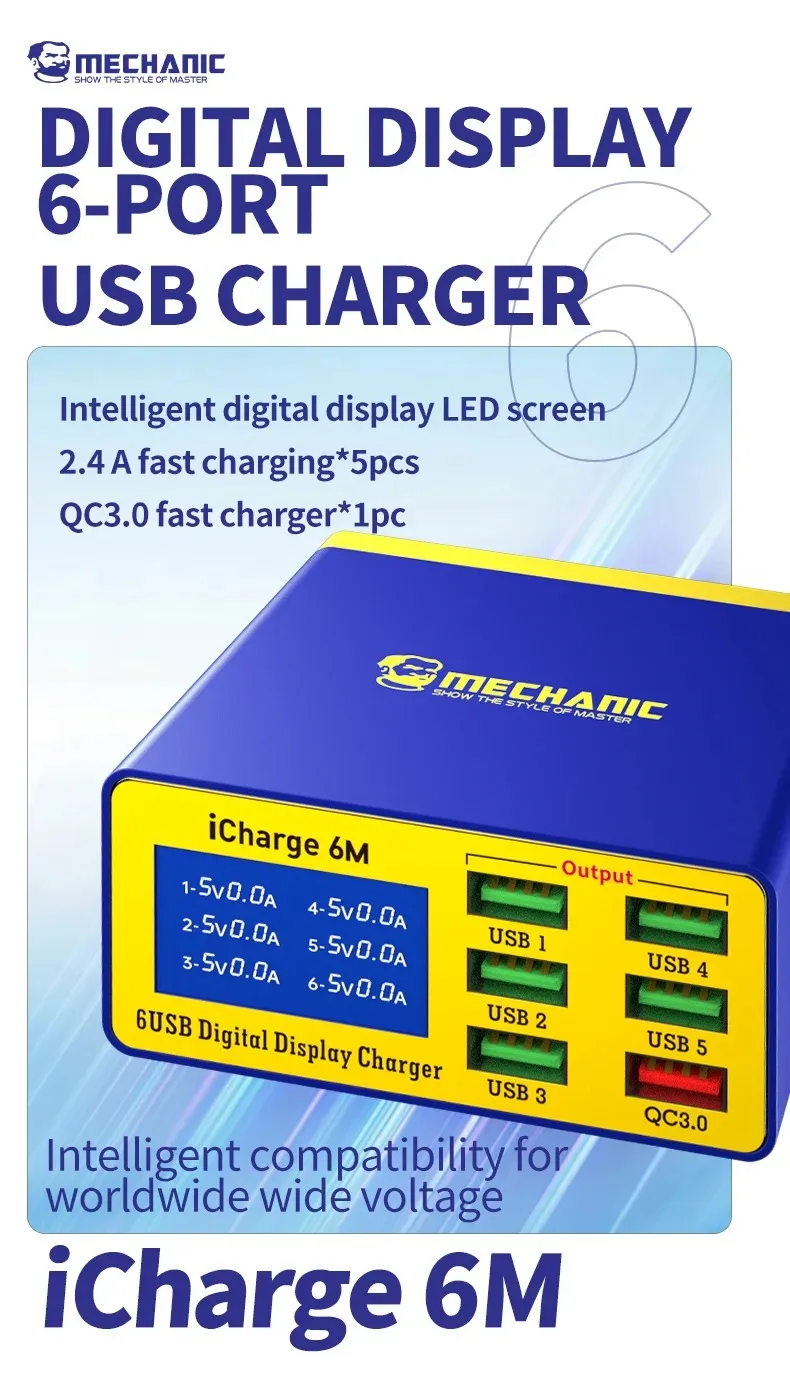MECHANIC iCharge 6M QC 3.0 Smart Multi-Port Fast Charger with LCD Display