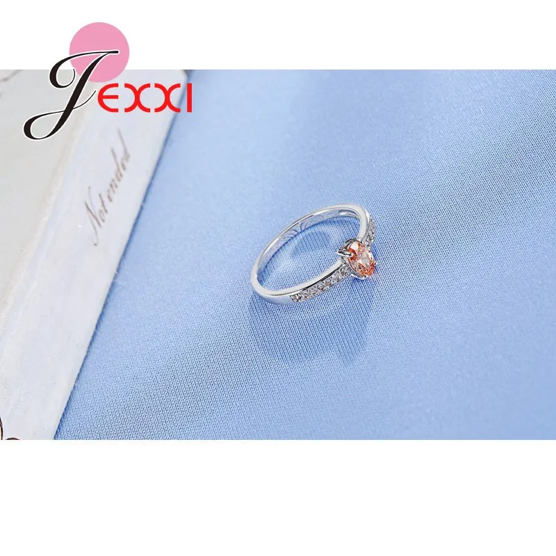 925 Sterling Silver Ring Elegant  Style Warm Tone Orange&Yellow Crystal Stone For Women Girl Christmas Present Party Prom 4