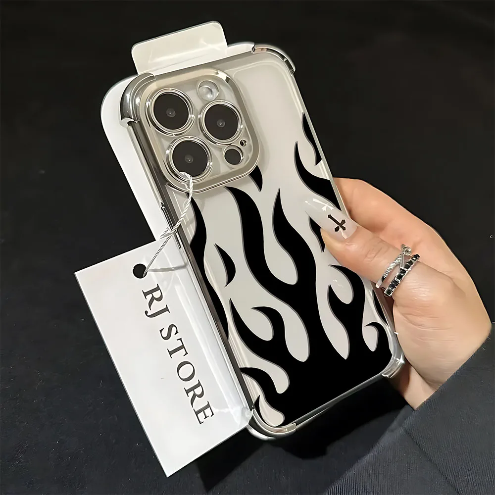 Creative Fashion Flame Fire Plating Phone Case with Airbag Cover