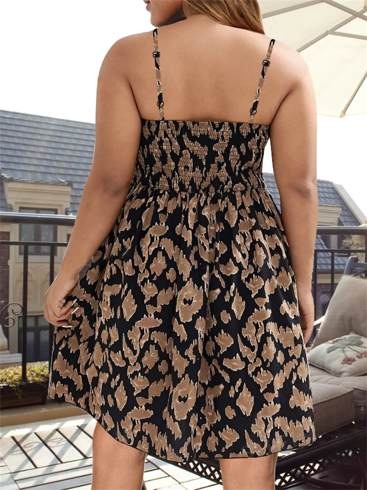 Curvy Size Ladies Printed Parallel Crepe Sewn Strap Casual Fashion Dress - view