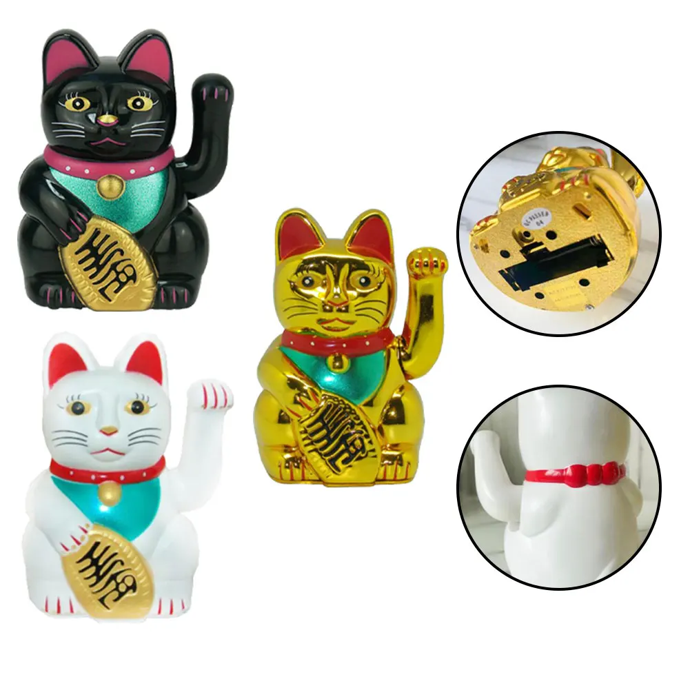 5inch Lucky Cat Welcoming Chinese Lucky Cats Statue Waving Hand Beckoning Fortune Cat Figurines Household DIY Decoration