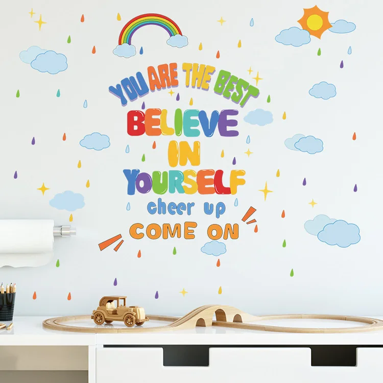 Cartoon Regenbogen Englischer Spruch Wandaufkleber Kinderzimmer Dekoration Wandbild Kinderzimmer Kinderzimmer Dekor Selbstklebende Tapete – Detail 6