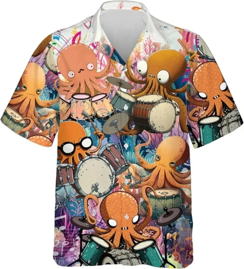 

Men's Summer Hawaii Short Sleeve Oversized Shirt 3D Printed Octopus Pattern Casual Top Loose And Fashionable Shirts Ropa Hombre