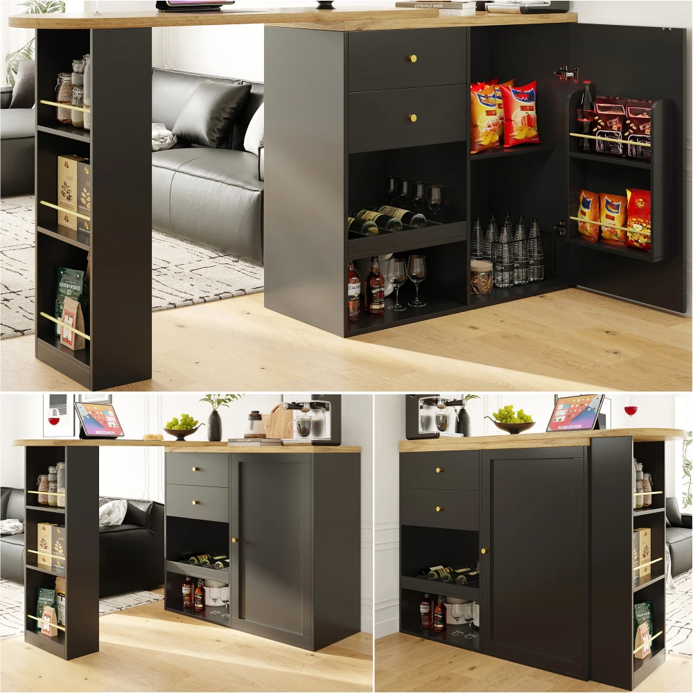 360 ° Drehbarer Stehtisch (Hauptrap 105 x 39 x 102 cm) mit 4 Schubladen und offenen Regalen, geeignet für Esszimmer/Arbeitszimmer/Wohnzimmer – Detail 31