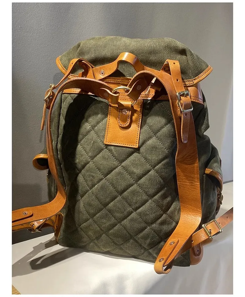 PNDME Vintage Erste Schicht Rindsleder Leinwand Große Kapazität Herren Rucksäcke Outdoor Casual Reise Designer Damen Große Schultasche – Detail 5