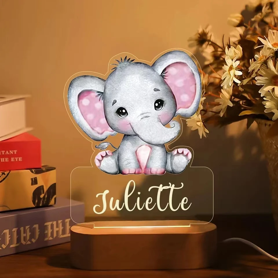 Lámparas De Mesa Luz De Noche De Nacimiento De Bebé Personalizada Nombre  Personalizado Animal Elefante León