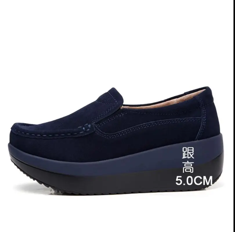 Women Flat Platform Loafers Ladies Elegant Suede Leather Moccasins Shoes Woman Slip On Moccasin Women's Blue Casual Shoes
