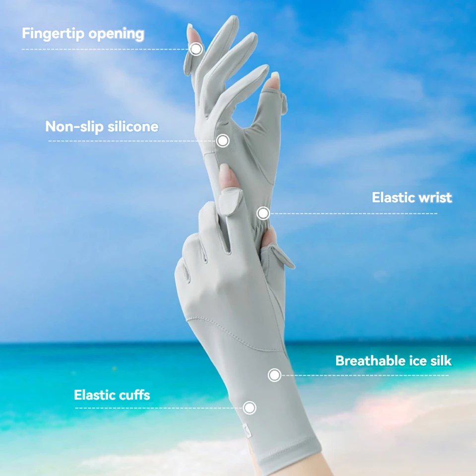 GTUBIKE Sun Protection Gloves Summer Anti-slip Lengthen Wrist Guard Touch Screen Ice Silk Riding Exposed Two Finger Glove Women