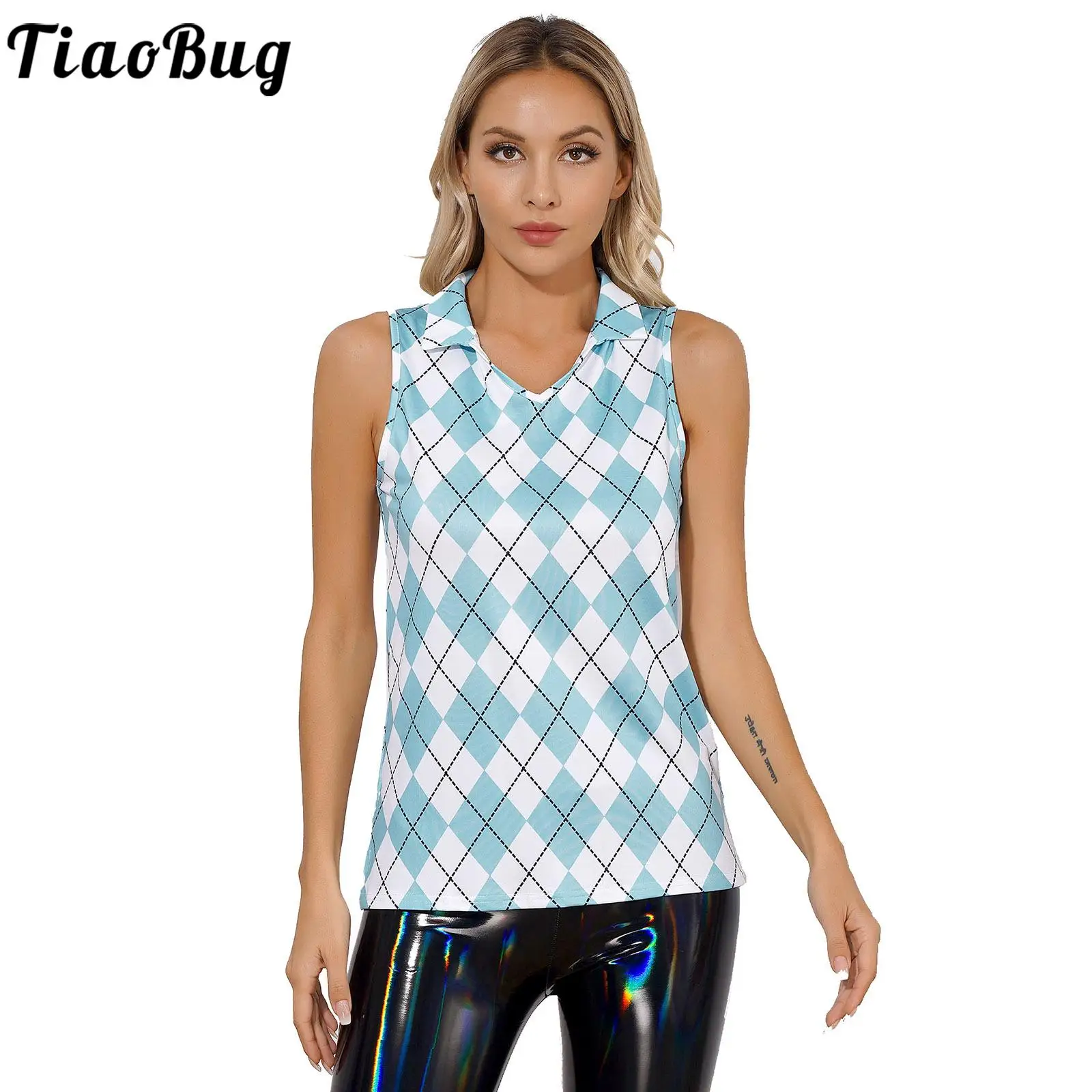 

Womens Casual Sleeveless V Neck Tank Top Fashion Turn-Down Collar Golf Tennis Shirt Female Workout Sports Vest for Badminton