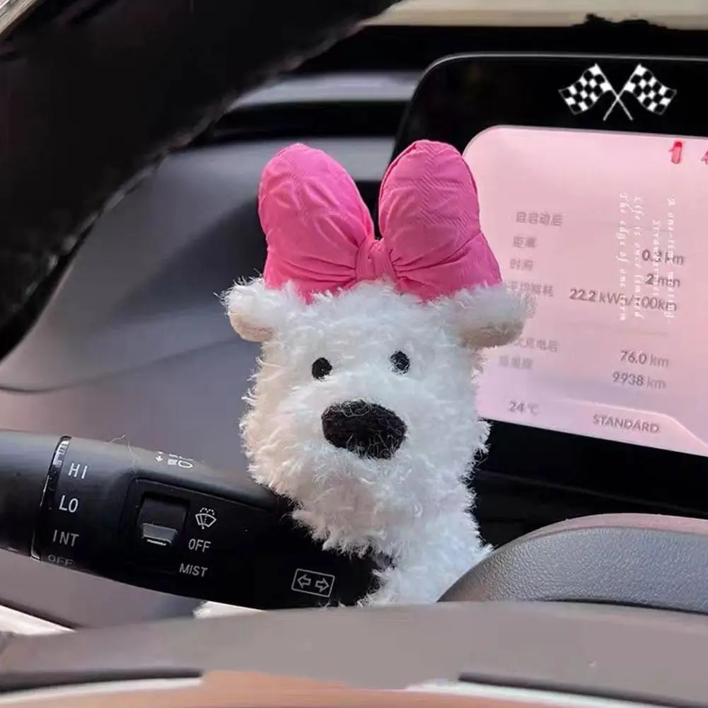 1pc Car Plush Decoration Car Wiper Turn Signal Switch Decoration Cute Bowknot Dog Car Wiper Doll Interior Accessories