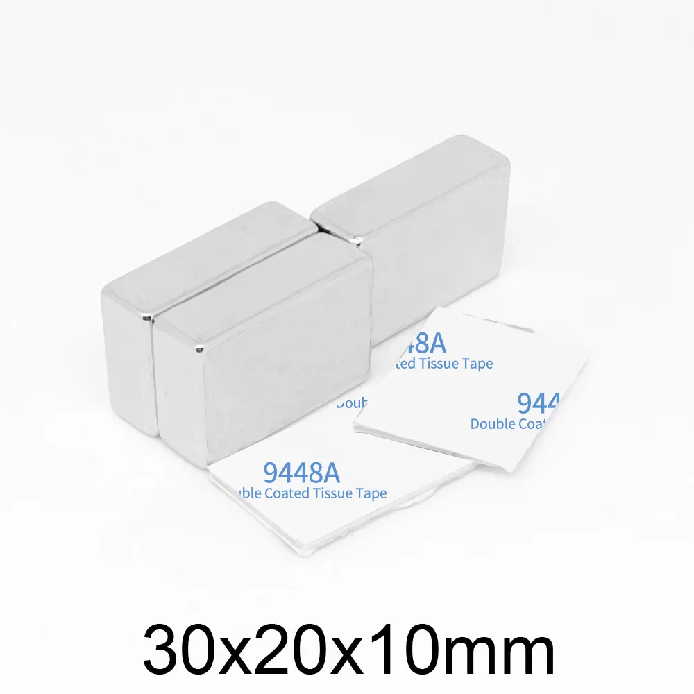 Imanes de neodimio súper potentes con cinta de 3M, imanes de neodimio de bloque 30x20x10, 30x20x10mm, 1/2/5/10 piezas