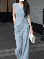ZANZEA Elegant Summer Sleeveless Tops Wide Leg Trousers 2 Piece Sets Solid Office Lady Outfits Women OL Work Pants Sets 2PCS - Image 2