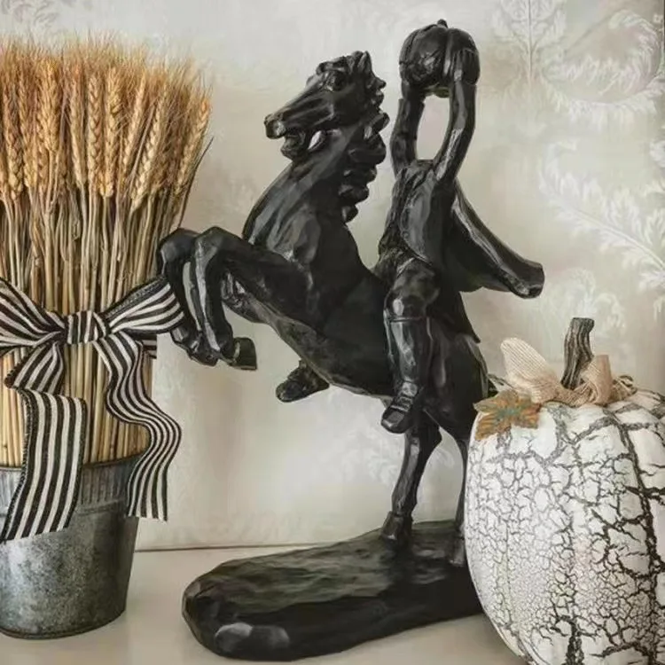 

Headless Horseman Statue Resin Figurine Horror Halloween Decoration Halloween Pumpkin Head Statue Home Desktop Decor Craft