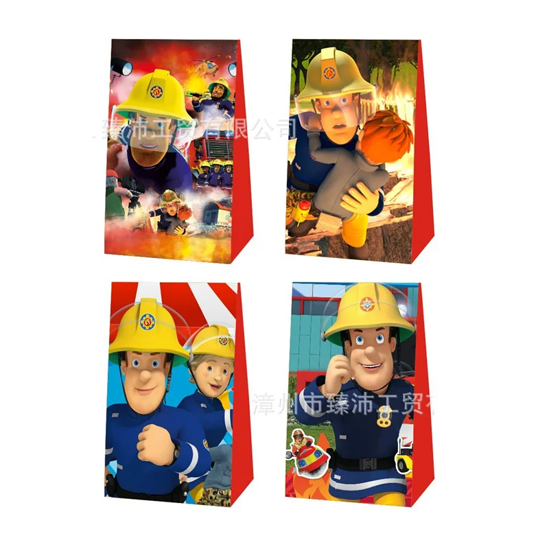 12 stücke Fireman Sam Geburtstag Papier Candy Taschen Firetruck Geschenk Taschen Junge Feuerwehr 4th Geburtstag Party Dekoration Lieferungen