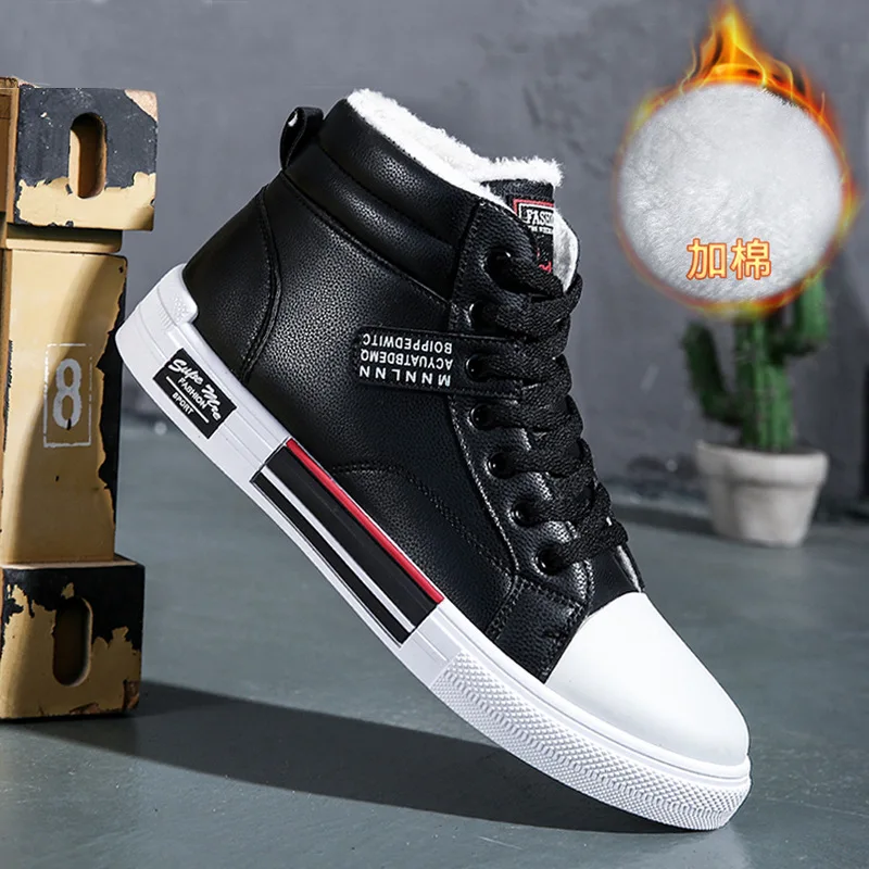 Fashion Leather Men Canvas Shoes Autumn High-Top Casual Shoes for Men Non-Slip Male Sneakers Flat Tenis Shoes Zapatillas Hombre 4