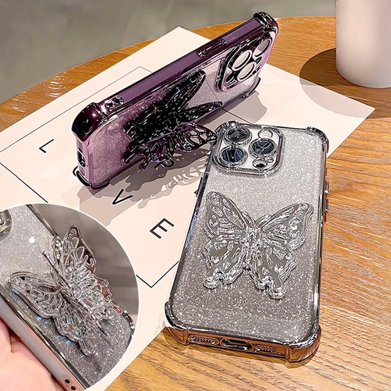 Clear Lanyard Butterfly Holder Silicone Case For Motorola Edge 60 Fusion 50 Neo Pro Moto G60 G72 Plating Shockproof Stand Cover 6