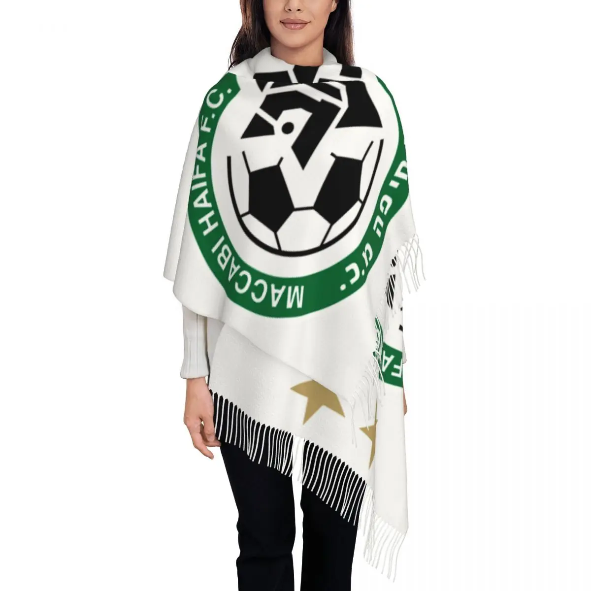 

Ladies Large Maccabi Haifa Pattern Scarves Women Winter Soft Warm Tassel Shawl Wraps Scarf