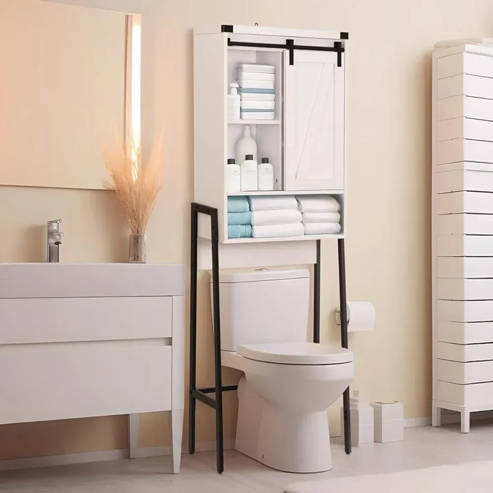 Bathroom Storage Cabinet Over Toilet With Adjustable Shelf Sliding Door(White) Furniture Home