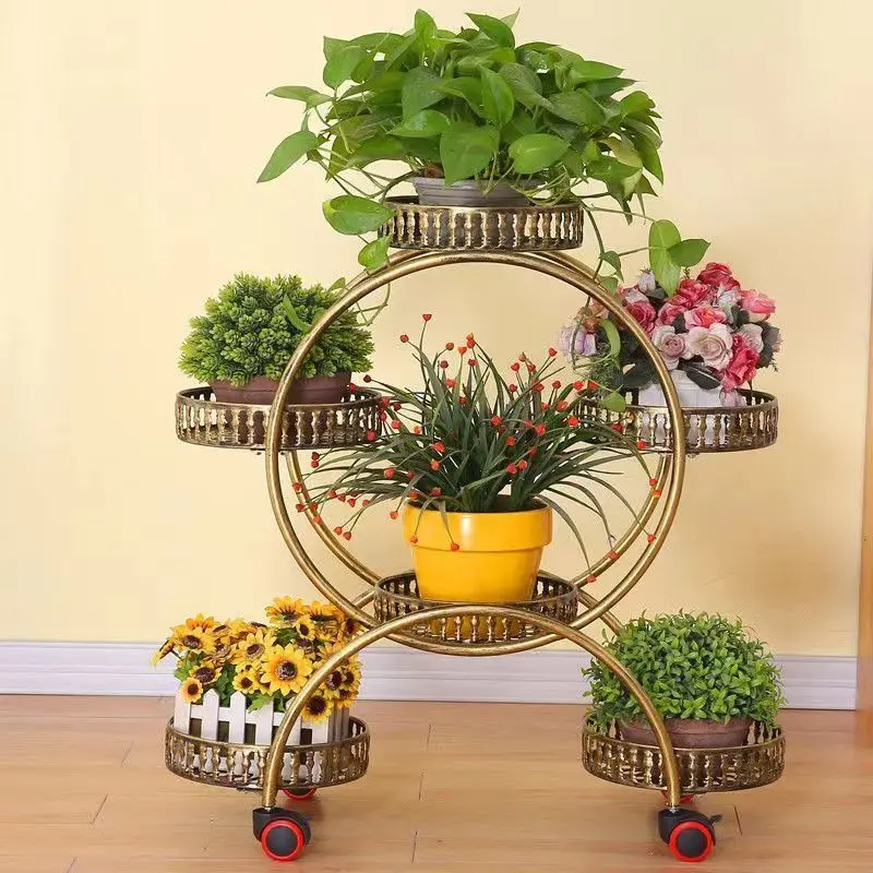 Cheap Portable Flower Stands with Wheels Metal Plant Holder Creative