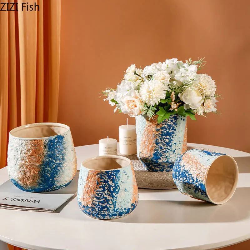 Painted Seascape Ceramic Vase Hydroponics Flowers Pots Desk Decoration  Flower Arrangement Simplicity Floral Vases Modern Decor