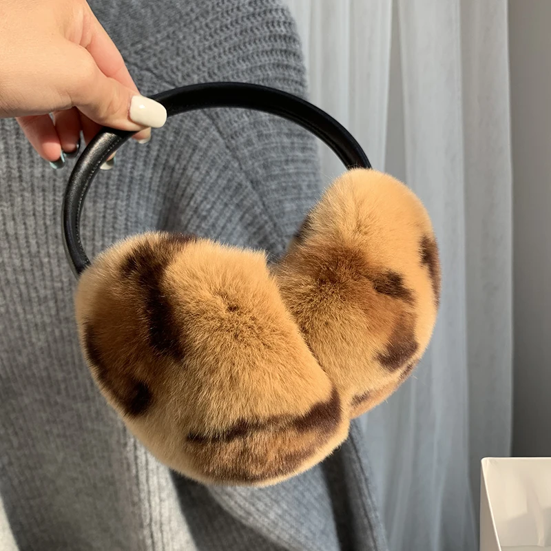 Natural 100% Rex Rabbit Fur Earmuffs Y2k Ear Muffs for Women Winter Apparel Accessories Headphones Cute Fur Earmuffs for Kids