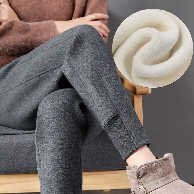 Women Winter New High Waist Sweatpants Commute Fashion Pocket Loose Leisure Simple Fleece Thickened Solid Versatile Pencil Pants