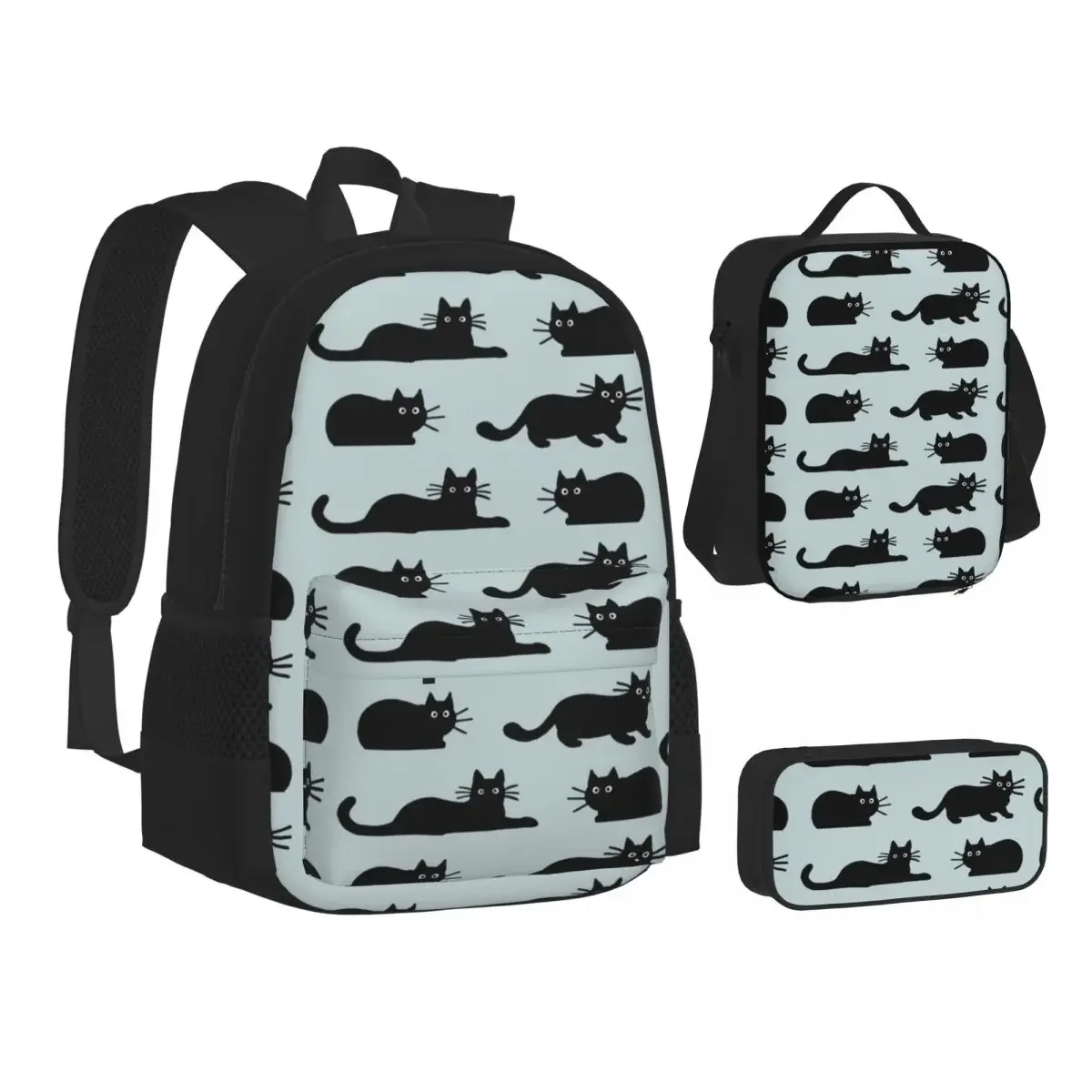 

Рюкзаки с черной кошкой для мальчиков и девочек, школьные ранцы для учеников, детский мультяшный рюкзак, сумка для ланча, набор из трех предметов