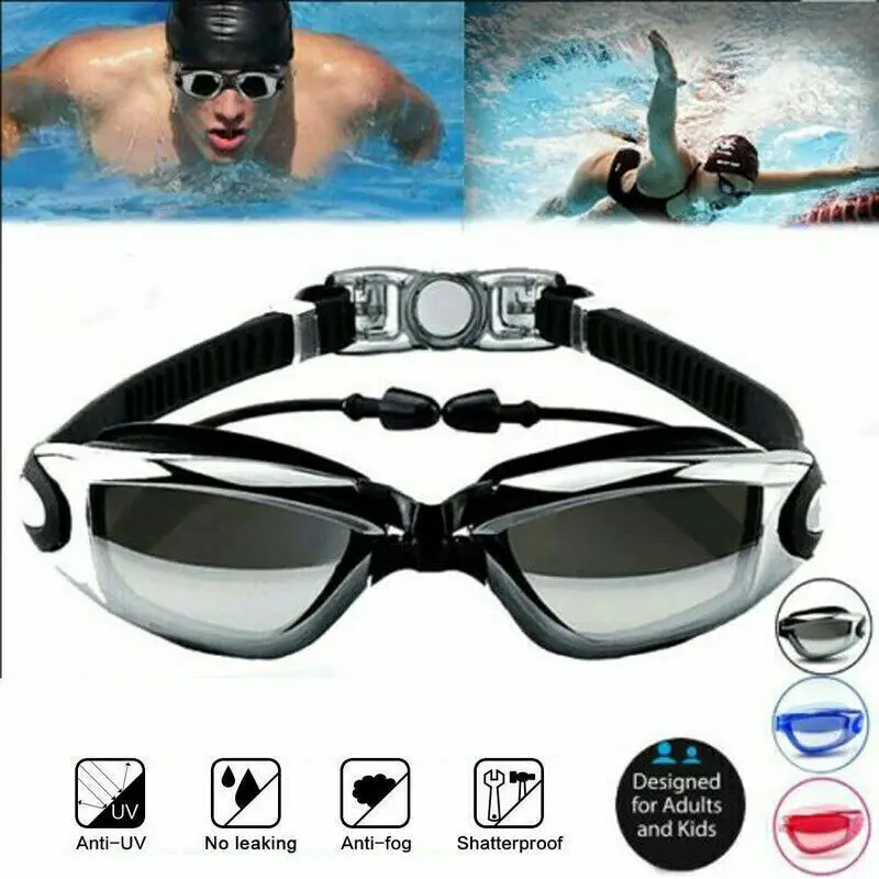 2024 Hot Anti Fog Swimming Goggles Uv Glasses Adjustable Earbuds Mya Adult UK