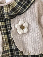 2 pièces filles pâte frite torsions couture plaid faux deux col rond robes à manches longues avec des sacs, adapté pour l'automne et l'hiver 5