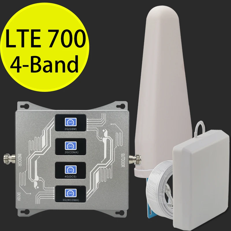 Phone Signal Booster 4 bands Amplifier 2g 3g 4g CDMA UMTS LTE 700 850 900 1800 2100 Signal Booster Mobile Reception Amplifier Repeater Kit