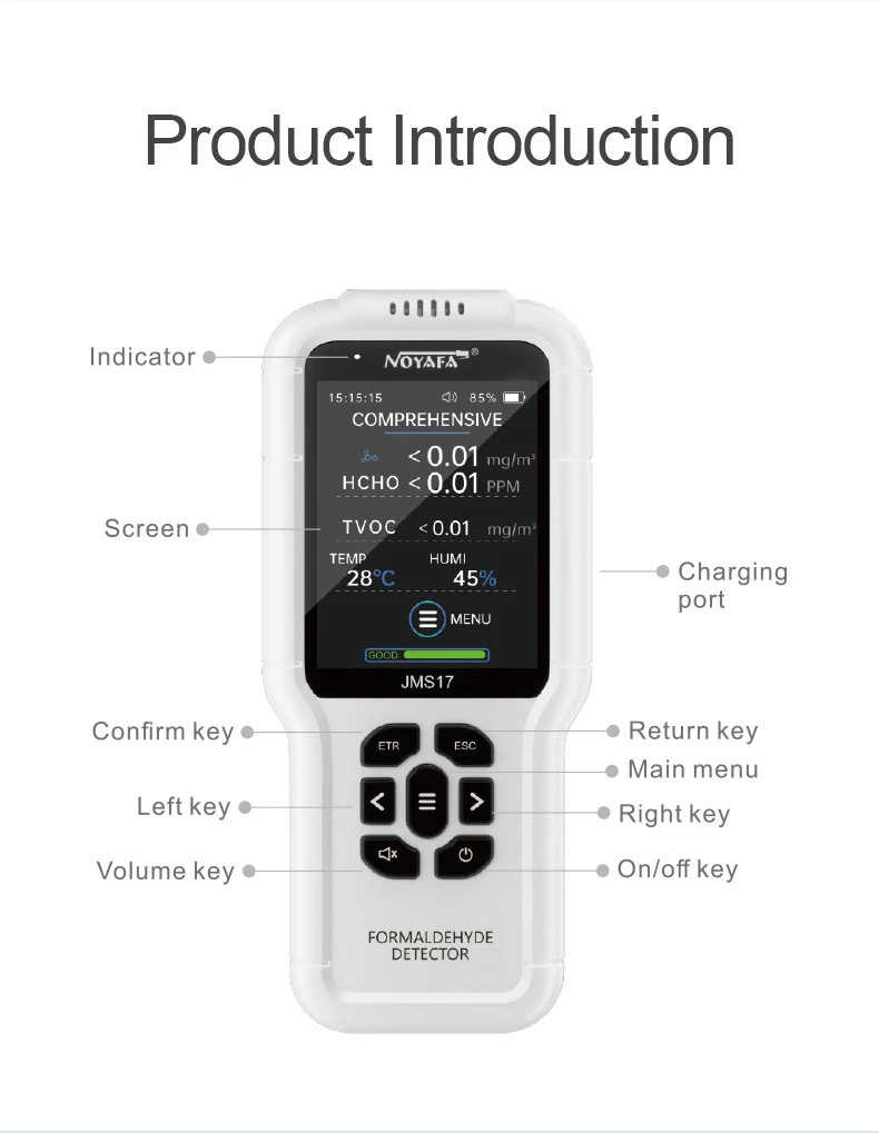 4in1 Gas Detector Multi Function Monitor JMS17 Air Quality Tester Analyzer HCHO
